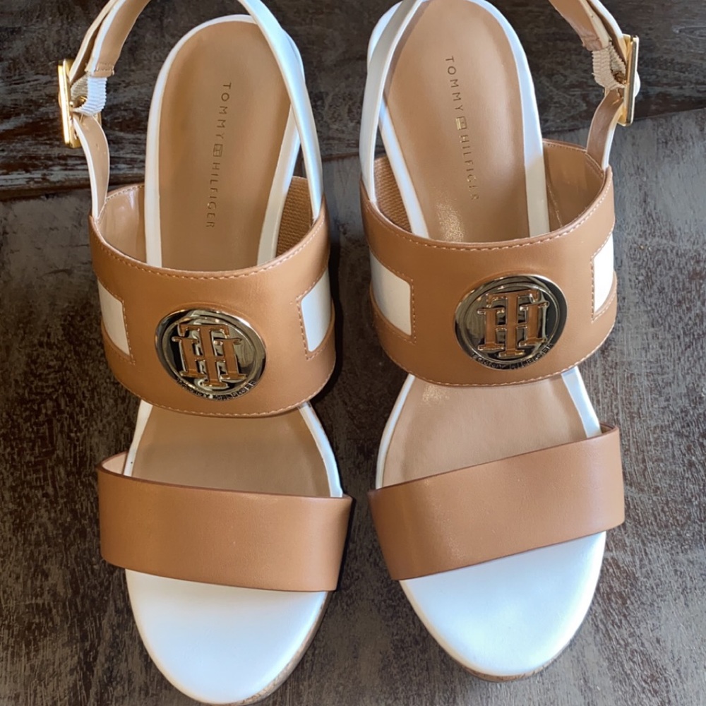 Tommy Hilfiger Tan and White Cork Wedges